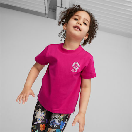 T-shirt PUMA x LIBERTY con grafica da bambina, Pinktastic, small