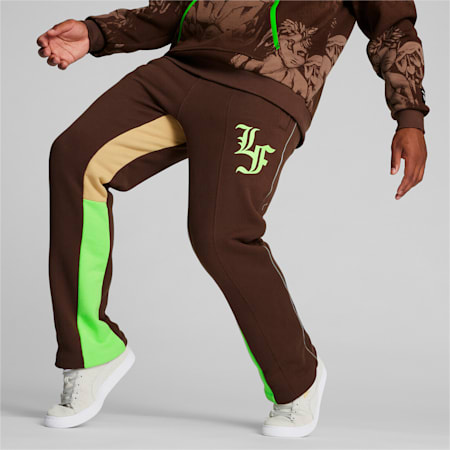 PUMA HOOPS x LAFRANCÉ Men's Track Pants, Chestnut Brown-Sand Dune-Green Gecko, small-DFA