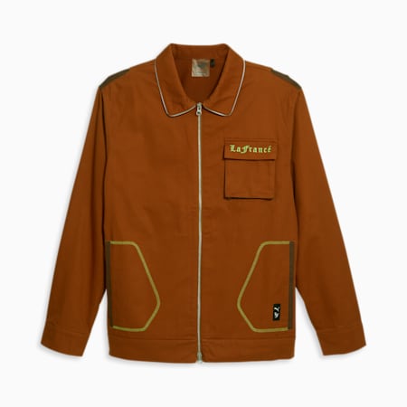 PUMA HOOPS x LaFrancé Men's Work Jacket, Teak-Chestnut Brown, small-AUS