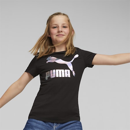 CLASSICS Iridescent Logo Tee - Youth 8-16 years, PUMA Black, small-AUS