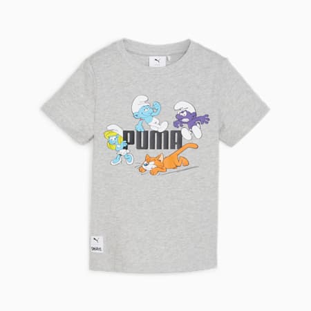 PUMA x THE SMURFS Tee - Kids 4-8 years, Light Gray Heather, small-AUS