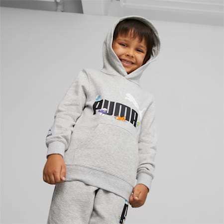 PUMA x THE SMURFS Kids' Hoodie, Light Gray Heather, small-DFA