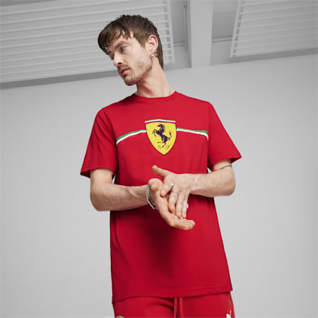 T-shirt Scuderia Ferrari Race Big Shield Heritage Motorsport da uomo, Rosso Corsa, small