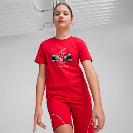 T-shirt à motif Scuderia Ferrari Motorsport Enfant et Adolescent, Rosso Corsa, small
