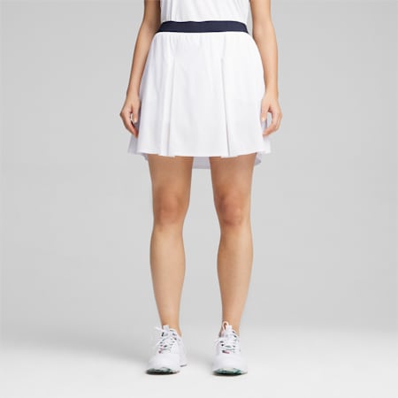 W Club Women's Pleated Golf Skirt, White Glow-Deep Navy, small