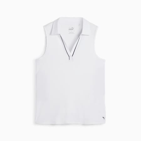 Cloudspun Ärmelloses Golf Poloshirt mit Paspel Damen, White Glow, small