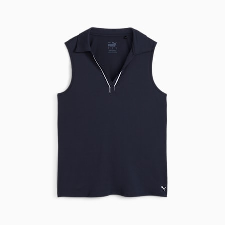 Cloudspun Piped Sleeveless Women's Golf Polo, Deep Navy, small-NZL