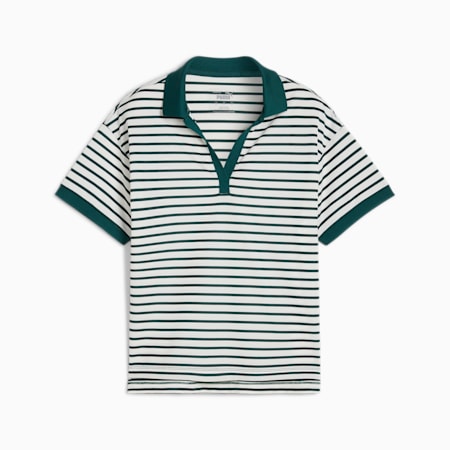 Everyday Stripe Women's Golf Pique Polo, Warm White-Dark Myrtle, small-SEA