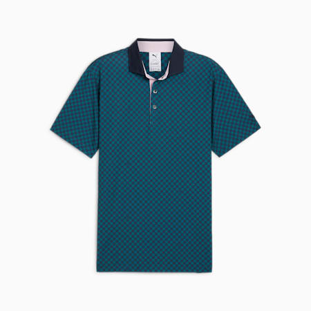 PUMA x Arnold Palmer Checkered Men's Polo, Cold Green-Deep Navy, small-IDN