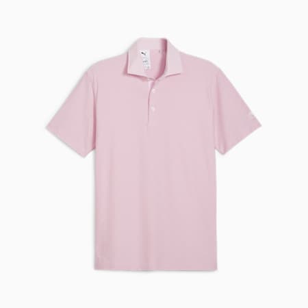 Men's Golf Jacquard Stripe Polo, Pale Pink, small-AUS