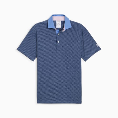 Men's Golf Jacquard Stripe Polo, Blue Skies, small-AUS