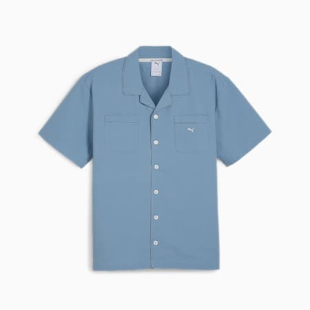 MMQ Men's Seersucker Shirt, Zen Blue, small