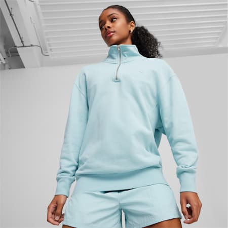 YONA Half-zip Sweatshirt, Turquoise Surf, small-PHL