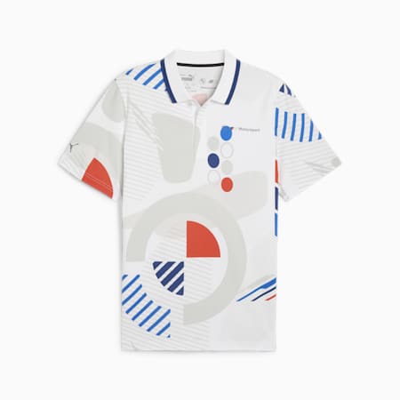 BMW M Motorsport Men's All-Over Print Polo, PUMA White-AOP, small