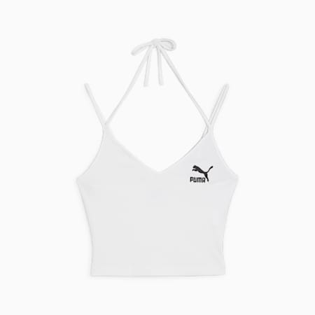 Crop Top Bergaris Wanita CLASSICS, PUMA White, small-IDN