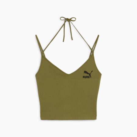 CLASSICS Women's Ribbed Crop Top, Olive Green, small-AUS