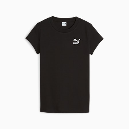 Classics geribbeld slim-fit T-shirt voor dames, PUMA Black, small
