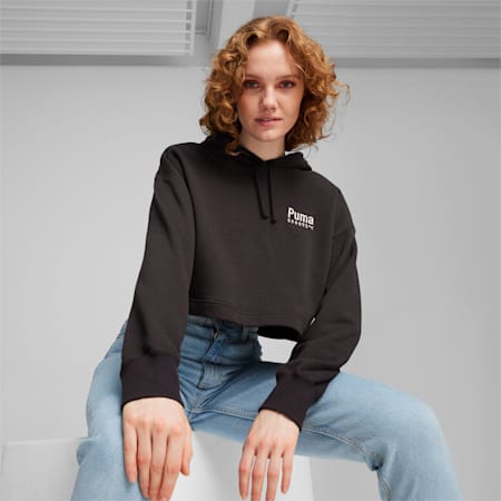 PUMA TEAM oversized hoodie voor dames, PUMA Black, small