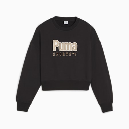PUMA TEAM oversized trui met ronde hals voor dames, PUMA Black, small
