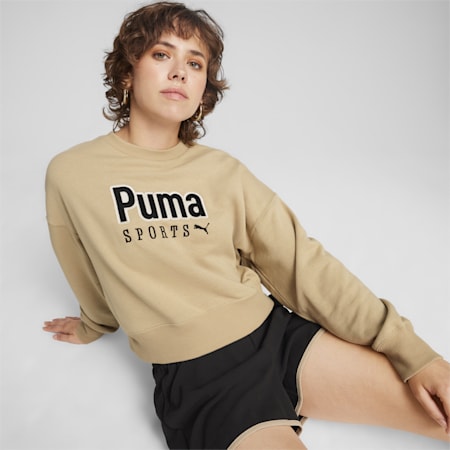 PUMA TEAM Women's Oversized Crew, Prairie Tan, small-PHL