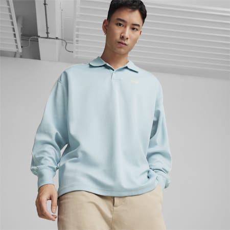 T7 Men's Polo Sweatshirt, Turquoise Surf, small