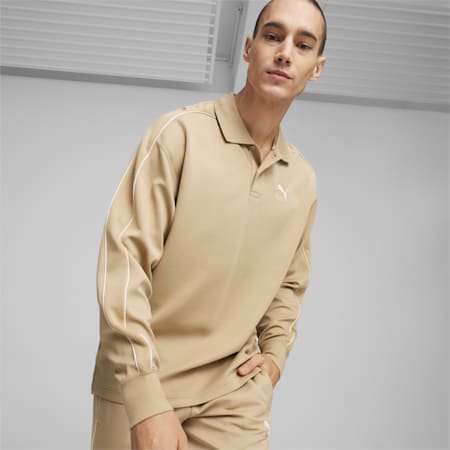 T7 Men's Polo Sweatshirt, Prairie Tan, small-AUS