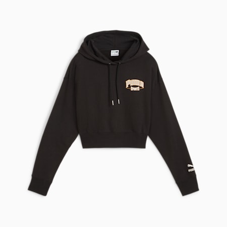 PUMA TEAM cropped hoodie voor dames, PUMA Black, small