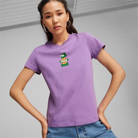 เสื้อยืดผู้หญิงลายกราฟิก PUMA TEAM, Ultraviolet, small-THA