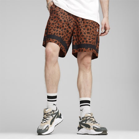 DOWNTOWN Men's Kitten Shorts, Teak-AOP, small-SEA