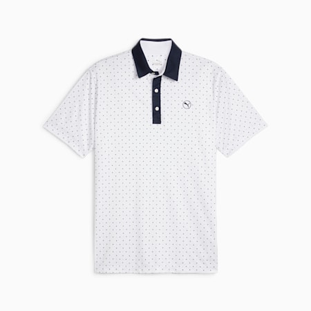 Pure Geo Men's Golf Polo, White Glow-Deep Navy, small-IDN