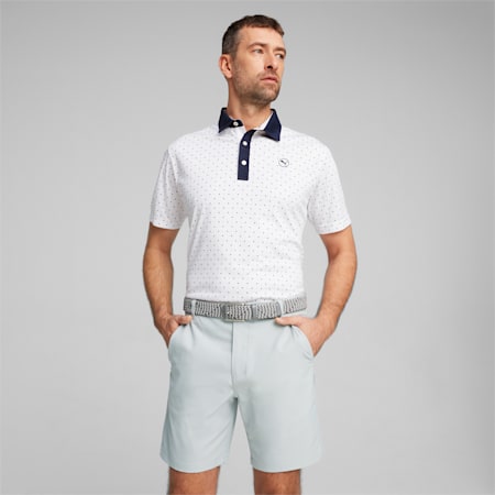 Pure Geo Men's Golf Polo, White Glow-Deep Navy, small-IDN