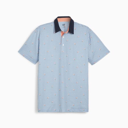 Gingham Men's Golf Pique Polo, White Glow-Zen Blue, small-AUS