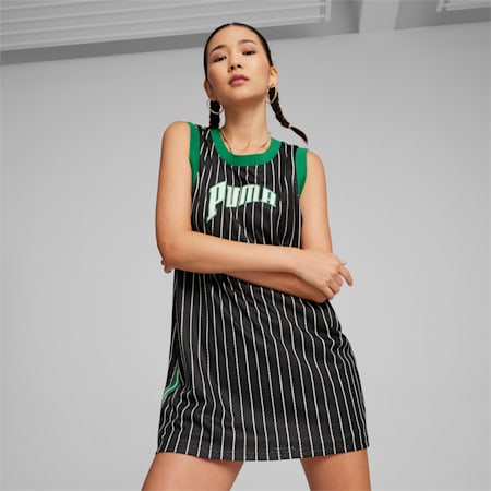 PUMA TEAM Mesh-Tanktop-Kleid Damen, PUMA Black-AOP, small