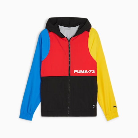 Winners Circle Basketball Jacket, PUMA Black-Racing Blue-Yellow Sizzle-For All Time Red, small
