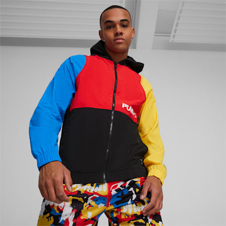 Veste zippée à capuche Winners Circle PUMA HOOPS, PUMA Black-Racing Blue-Yellow Sizzle-For All Time Red, small