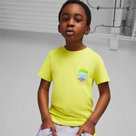 PUMA x TROLLS Kids' Tee, Lime Sheen, small