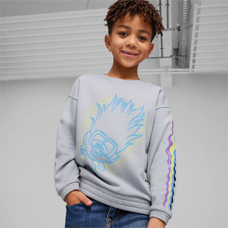 PUMA x TROLLS Kids' Sweatshirt, Gray Fog, small