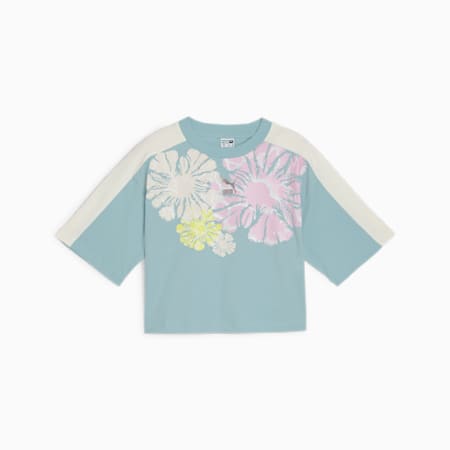 T7 SNFLR T-shirt met graphic voor meisjes, Turquoise Surf, small