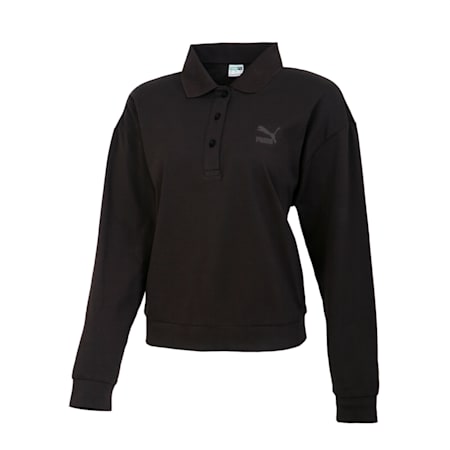 Classics HR Long Sleeve Women's Polo Shirt, PUMA Black, small-IDN