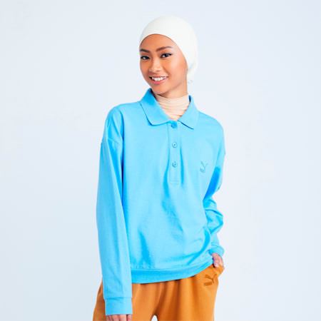 Classics HR Long Sleeve Women's Polo Shirt, Team Light Blue, small-IDN