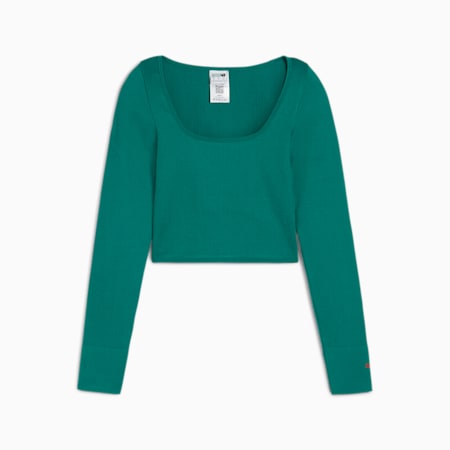 PUMA x PAMELA REIF Women's Corset Long Sleeve, Magic Green, small