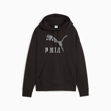 CLASSICS Shiny Logo hoodie voor dames, PUMA Black, small