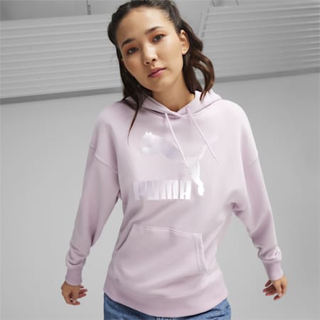 CLASSICS Shiny Logo hoodie voor dames, Grape Mist, small