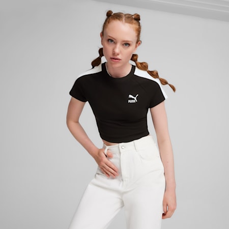 Polo crop ICONIC T7 para mujer, PUMA Black, small-PER