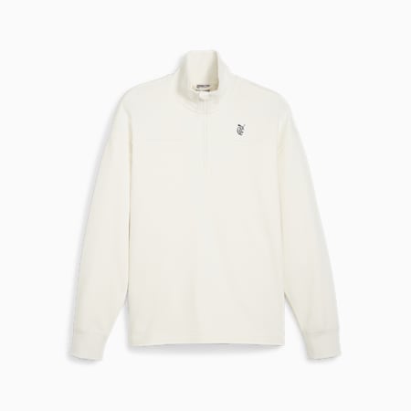Męska koszulka golfowa PUMA x QUIET GOLF CLUB z zamkiem 1/4, Warm White, small