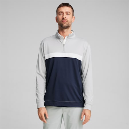 Pure Colorblock Men's Golf 1/4 Zip Pullover, Ash Gray-Deep Navy, small-AUS
