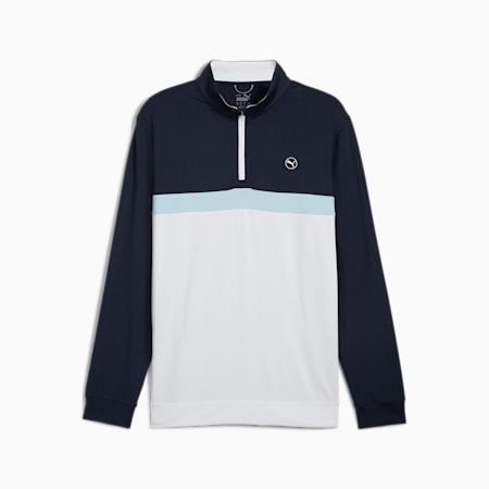 Pure Colourblock Men's Golf Quarter-Zip, Deep Navy-White Glow, small