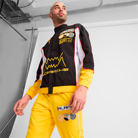 PUMA x PORSCHE Men's Basketball Jacket, PUMA Black-Sport Yellow-PUMA White, small