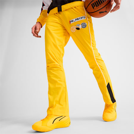 PUMA x PORSCHE Men's Basketball Woven Pants, Sport Yellow-PUMA Black, small