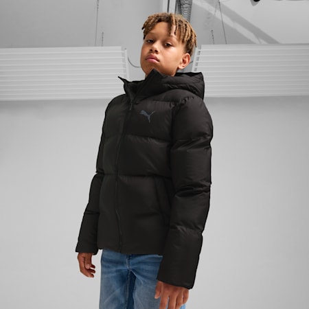 Poly Hooded Puffer Jacket - Youth 8-16 years, PUMA Black, small-AUS